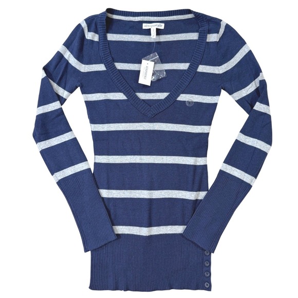 Aeropostale Sweaters - Y2K Style Striped Sweater Aeropostale Women Small Blue Gray Preppy Soft Girl